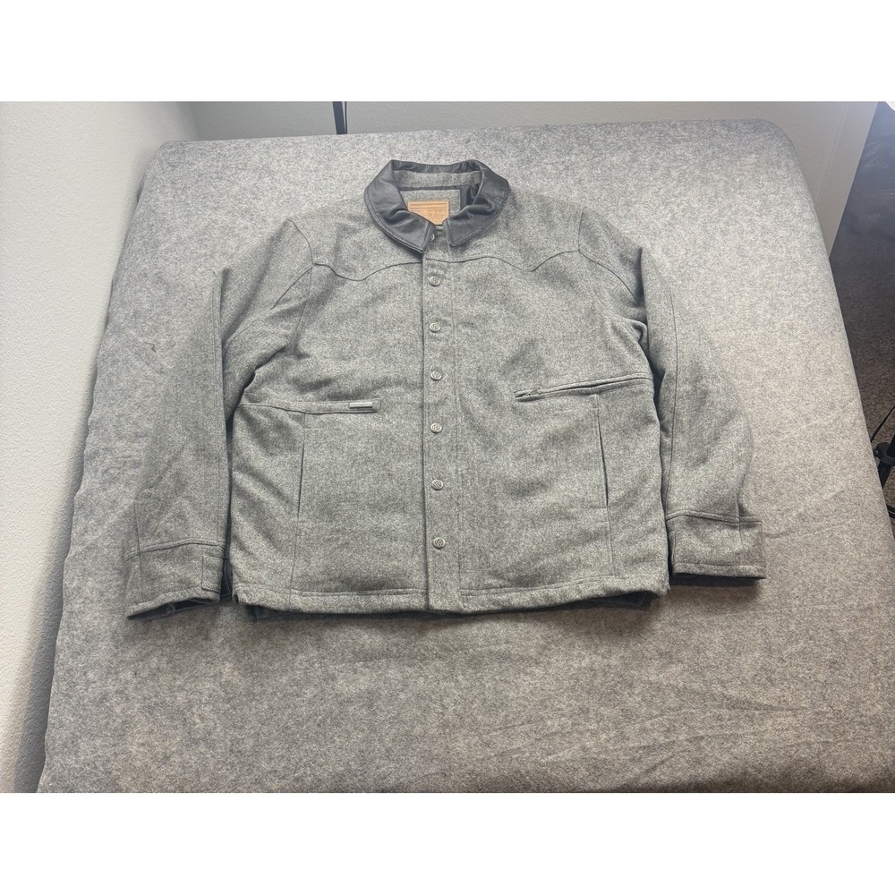 Powder River Panhandle Wool Coat Mens XXL Gray Western Yoke Leather Collar Zip